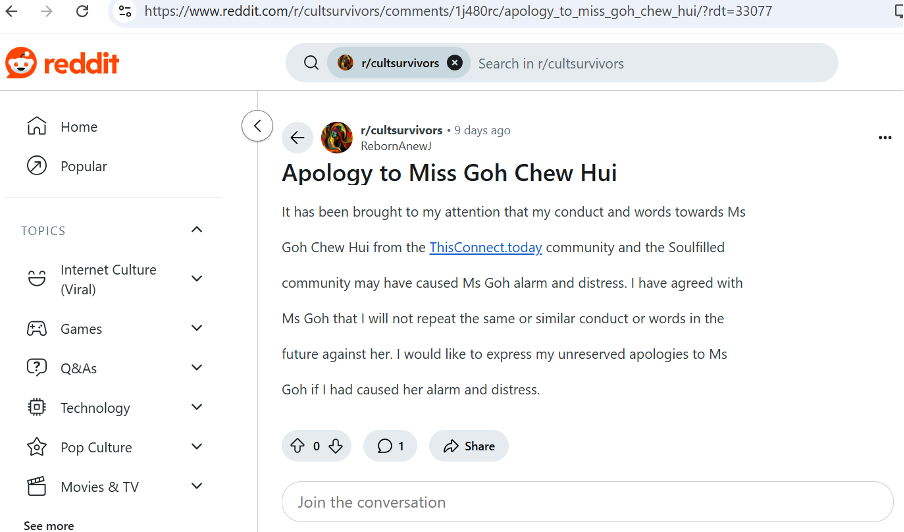 A Strong Message of Resilience, Safety, and Justice: Goh Chew Hui Secures Legal Resolution of Harassment Claim Against Wee Eng Hian John-Joseph
Community Lead of ThisConnect.today Wins Protection, Public Apology, and Non-Harassment Agreement