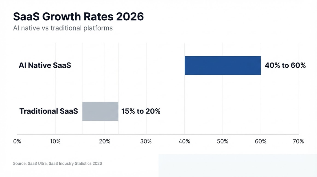 “SaaS Marketing Statistics 2026: AI Native Platforms Grow 40% to 60% as Traditional SaaS Lags”